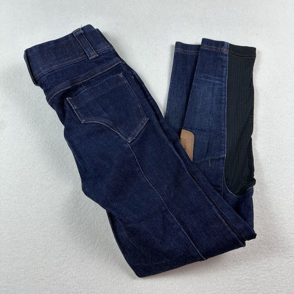 Kerrits Pants Girls Medium Blue Denim Stretch Horse Riding Britches Knee Patch